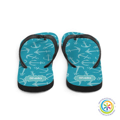Personalized Blue & White Anchor Flip-Flops-ShopImaginable.com