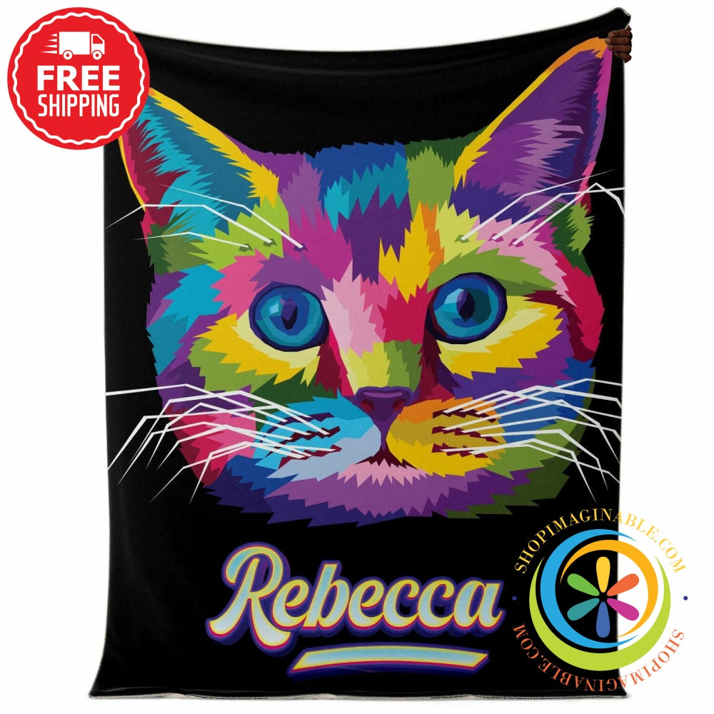 Personalized Colorful Cat Blanket Premium Microfleece - Aop