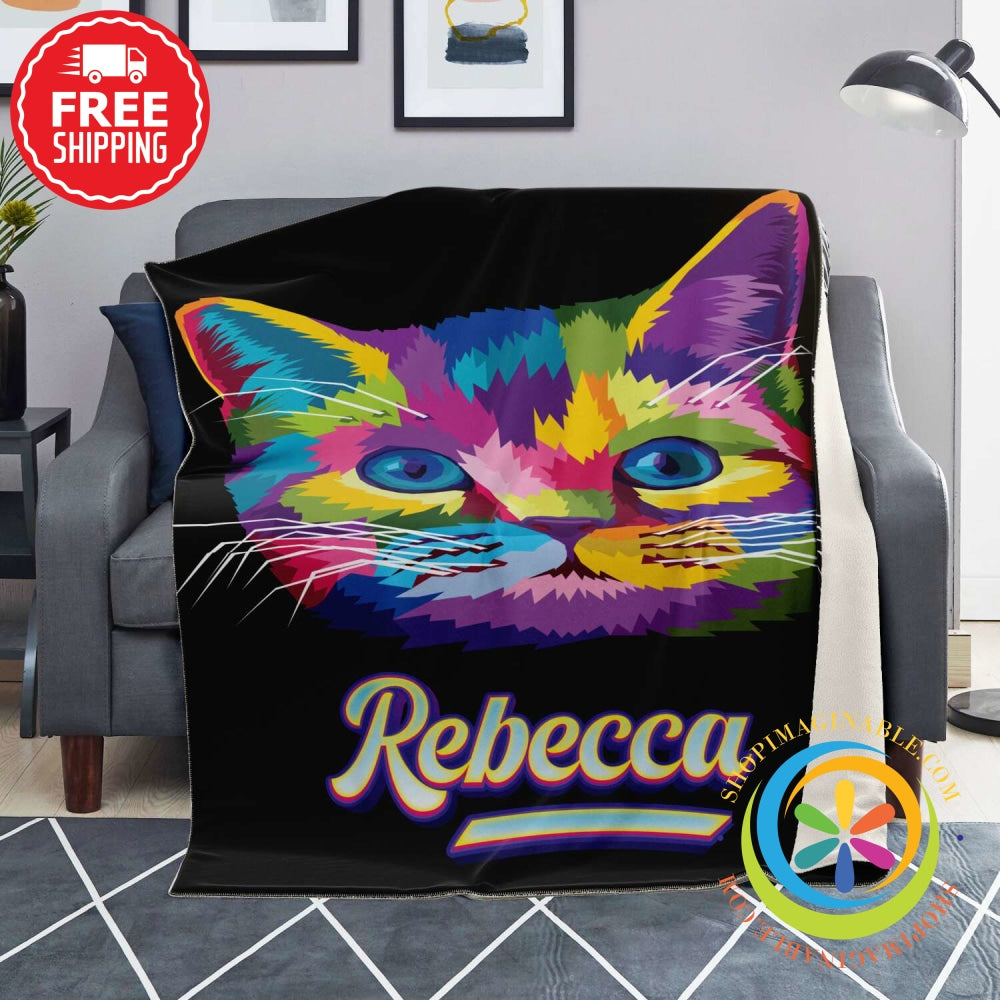 Personalized Colorful Cat Blanket Premium Microfleece - Aop