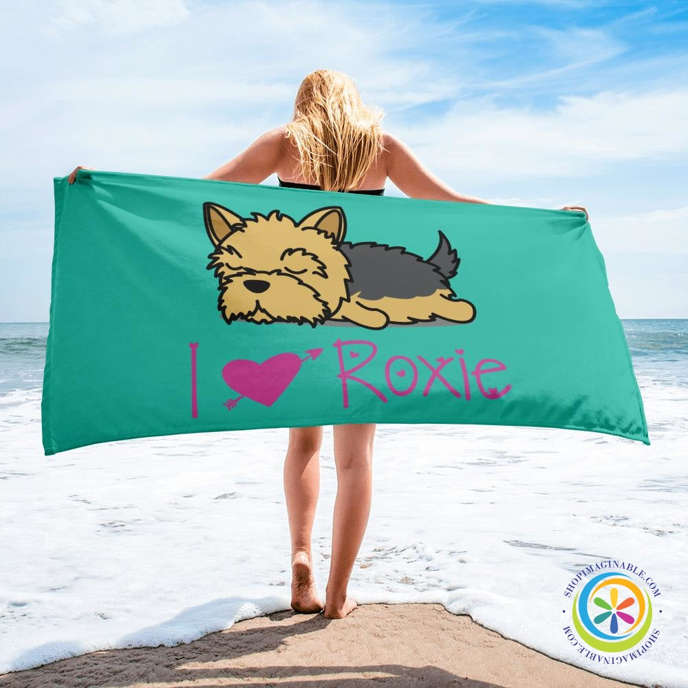 Personalized I Love My Yorkie Beach - Bath Towel-ShopImaginable.com