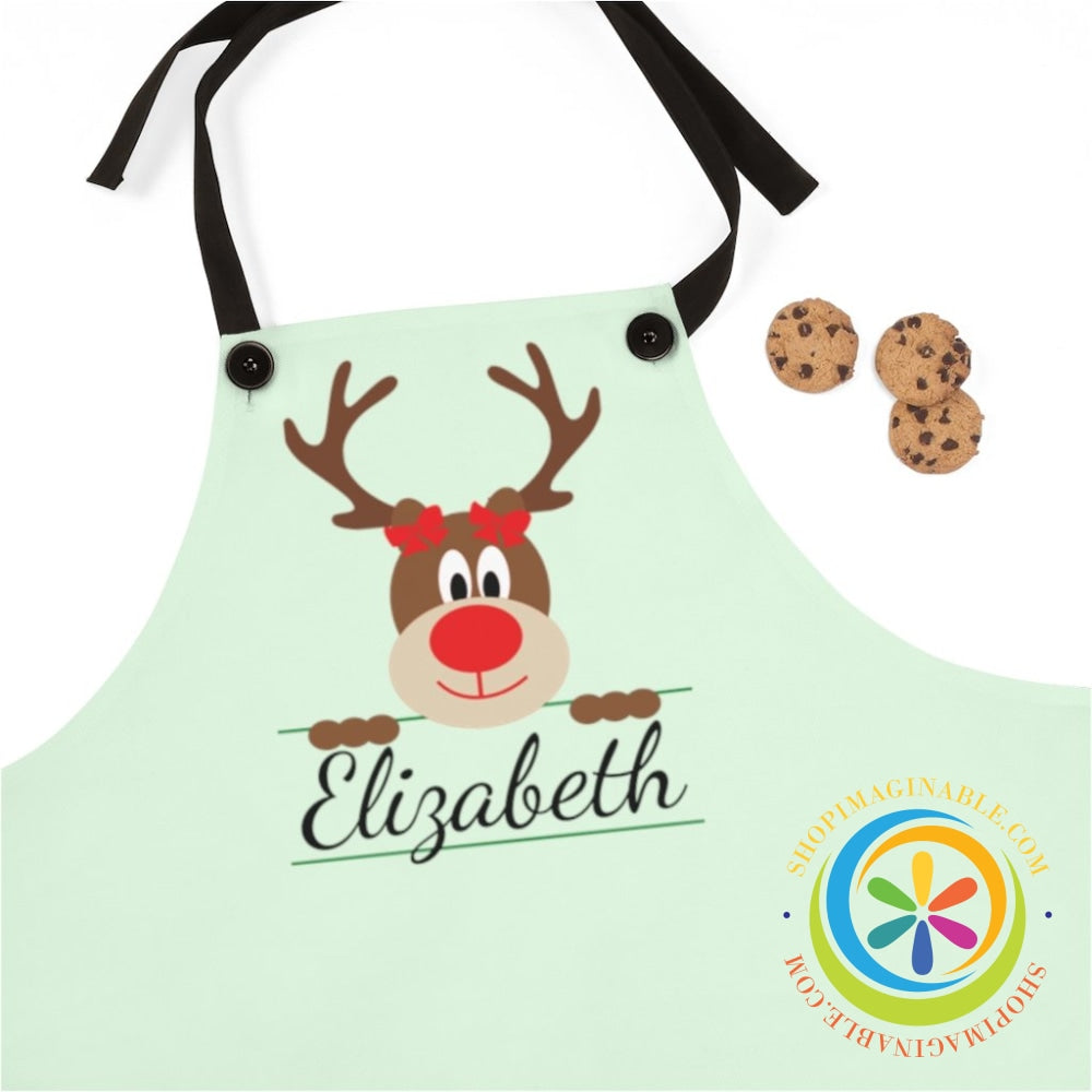 Personalized Name Reindeer Kitchen Apron-ShopImaginable.com