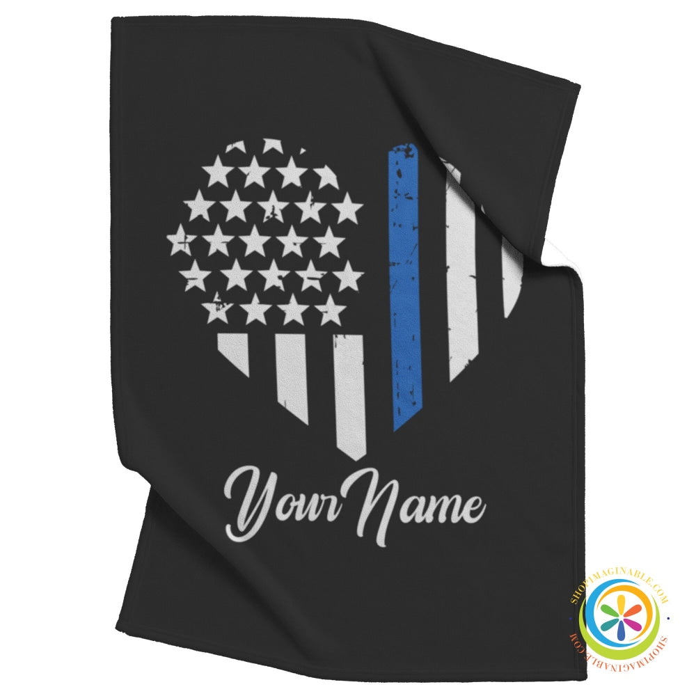 Personalized Patriotic Heart Blanket Thin Blue Line 30X40 / Fleece Home Goods