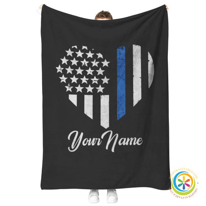 Personalized Patriotic Heart Blanket Thin Blue Line Home Goods