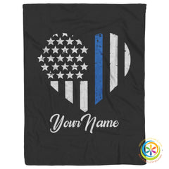 Personalized Patriotic Heart Blanket Thin Blue Line Home Goods