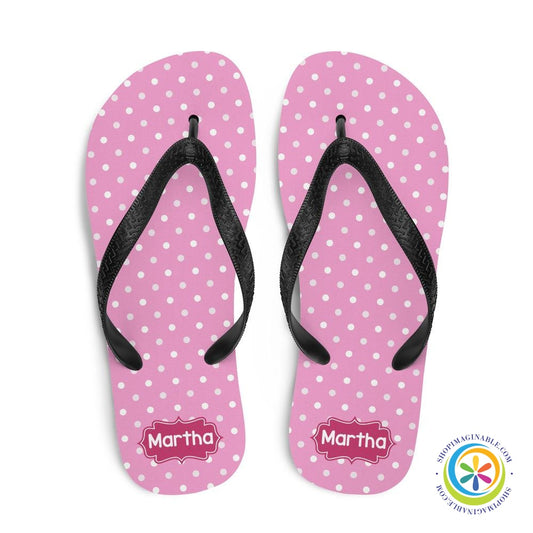 Personalized Pink Polka Dot Flip-Flops-ShopImaginable.com