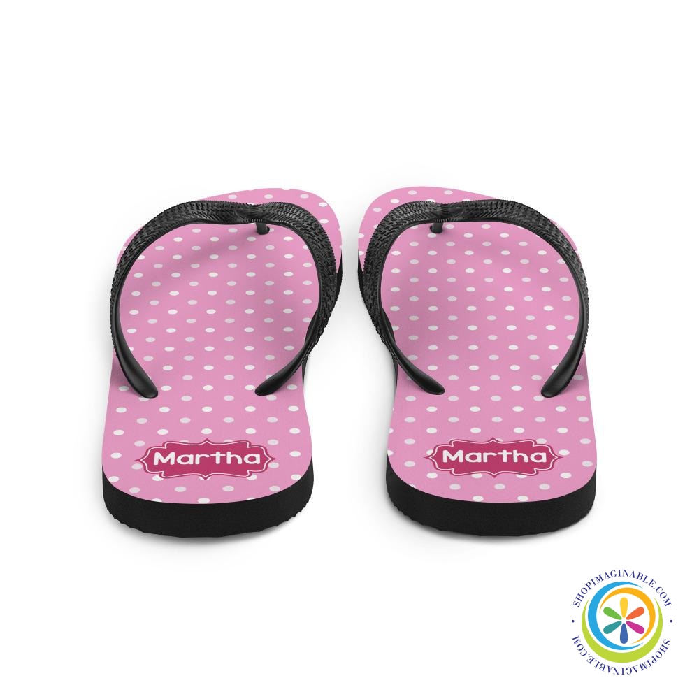Personalized Pink Polka Dot Flip-Flops-ShopImaginable.com
