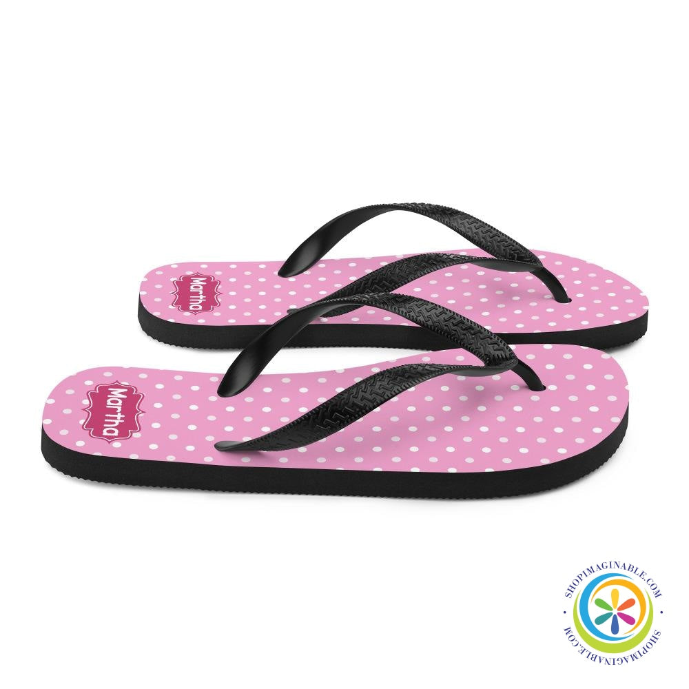 Personalized Pink Polka Dot Flip-Flops-ShopImaginable.com