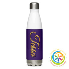 Personalized Purple with Gold Script Stainless Steel Water Bottle-ShopImaginable.com