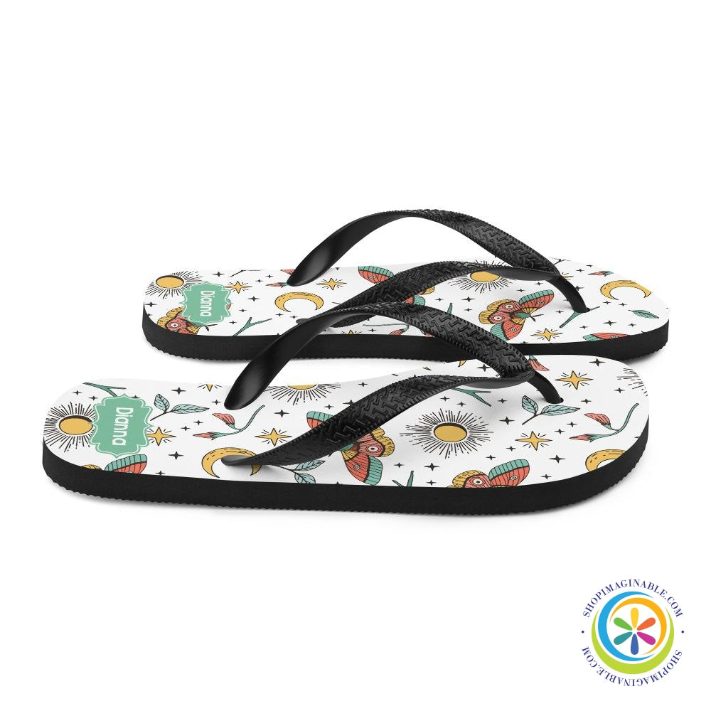 Personalized Sun Moon & Butterflies Flip-Flops-ShopImaginable.com
