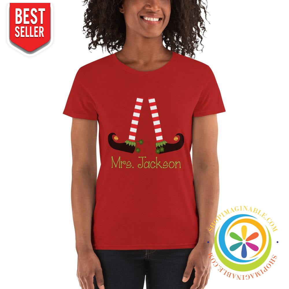 Personalized Teachers Elf Christmas Ladies T-Shirt