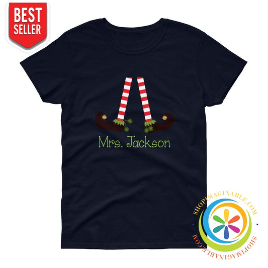 Personalized Teachers Elf Christmas Ladies T-Shirt Navy / S