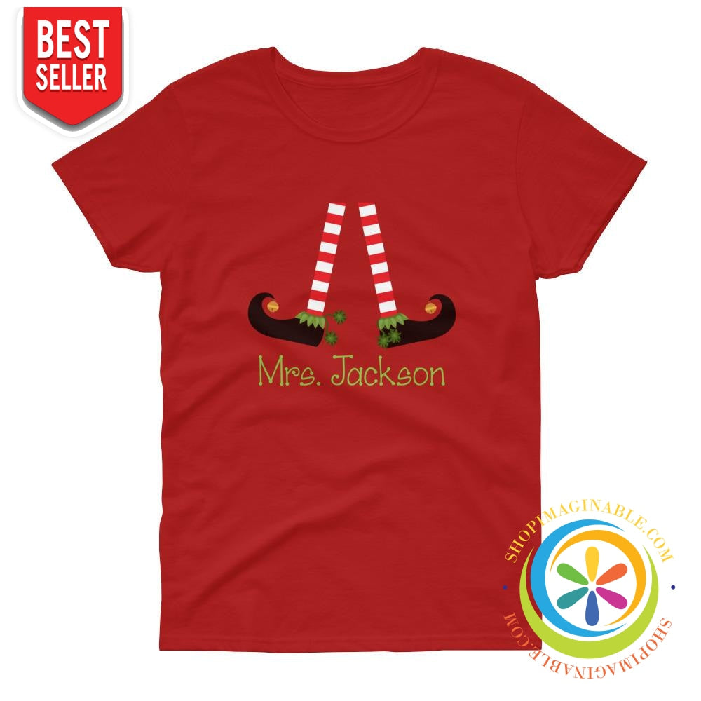 Personalized Teachers Elf Christmas Ladies T-Shirt Red / S