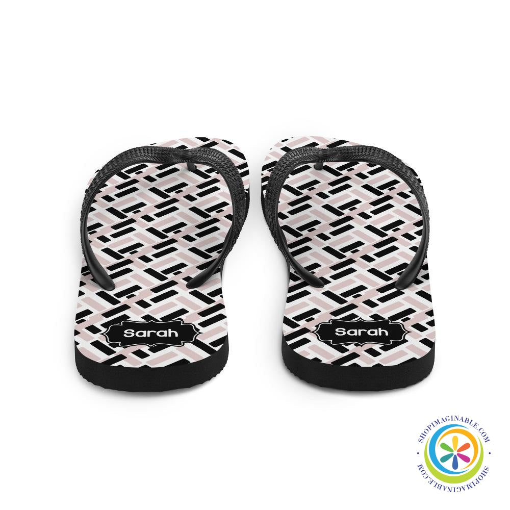 Pink & Black Abstract Personalized Flip-Flops-ShopImaginable.com