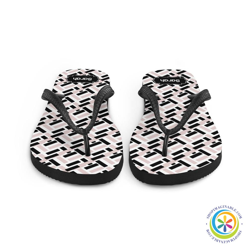 Pink & Black Abstract Personalized Flip-Flops-ShopImaginable.com