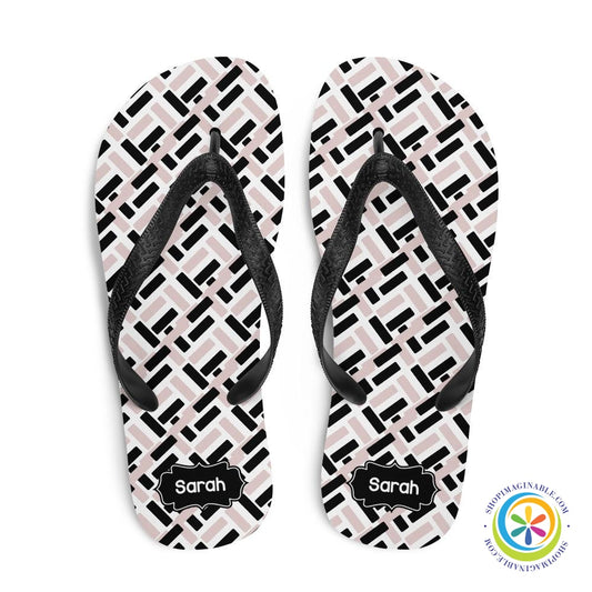 Pink & Black Abstract Personalized Flip-Flops-ShopImaginable.com