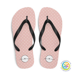 Pink Polka Dots Elegant Initialed Custom Personalized Flip-Flops-ShopImaginable.com