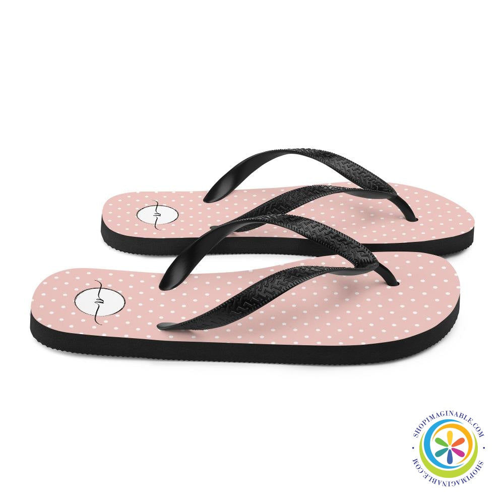Pink Polka Dots Elegant Initialed Custom Personalized Flip-Flops-ShopImaginable.com