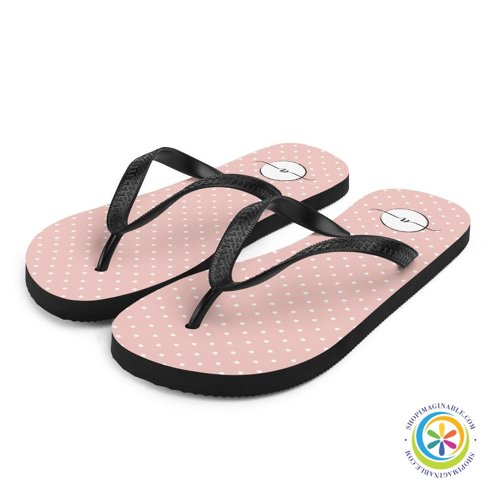 Pink Polka Dots Elegant Initialed Custom Personalized Flip-Flops-ShopImaginable.com
