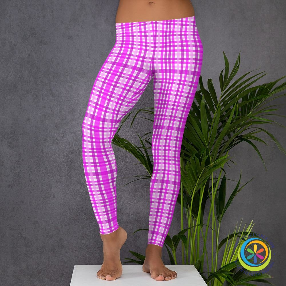 Playful Stylish Pink Plaid Leggings-ShopImaginable.com