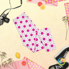Pretty In Pink Flowers Capri Leggings-ShopImaginable.com