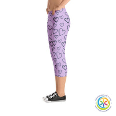Purple Hearts Capri Cropped Leggings-ShopImaginable.com