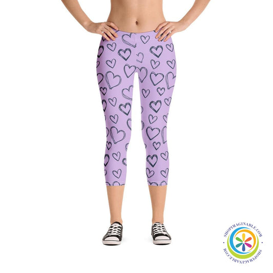 Purple Hearts Capri Cropped Leggings-ShopImaginable.com