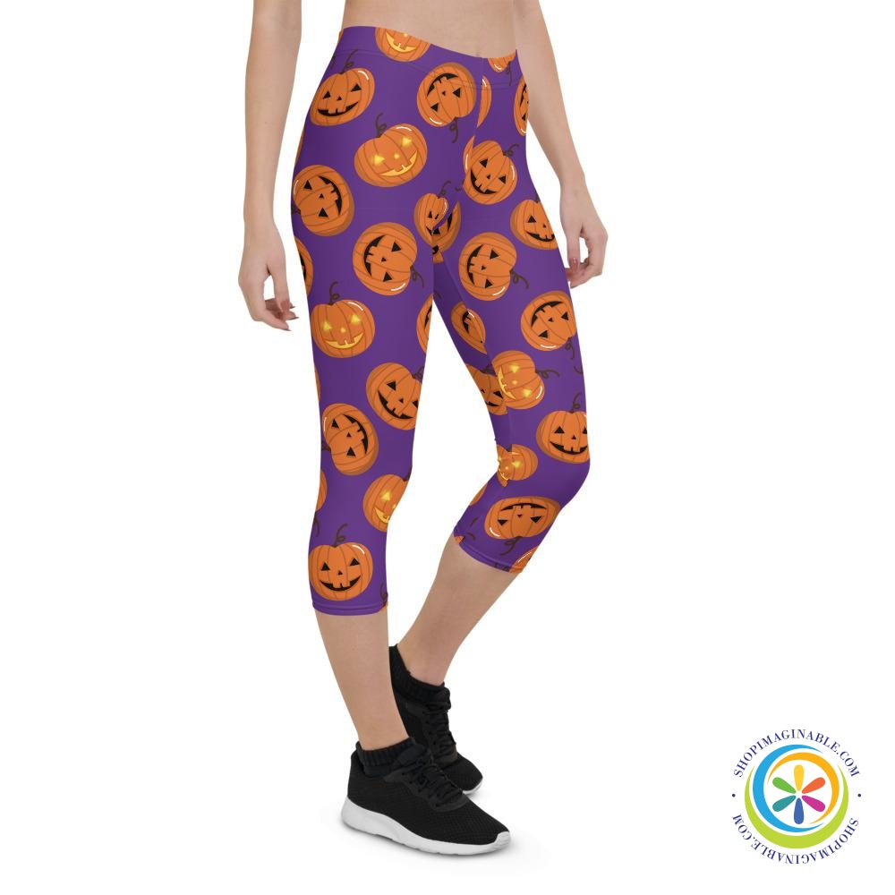 Pumpkins On Purple Capri Leggings-ShopImaginable.com