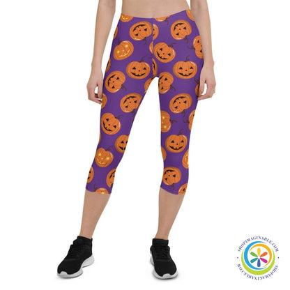 Pumpkins On Purple Capri Leggings-ShopImaginable.com