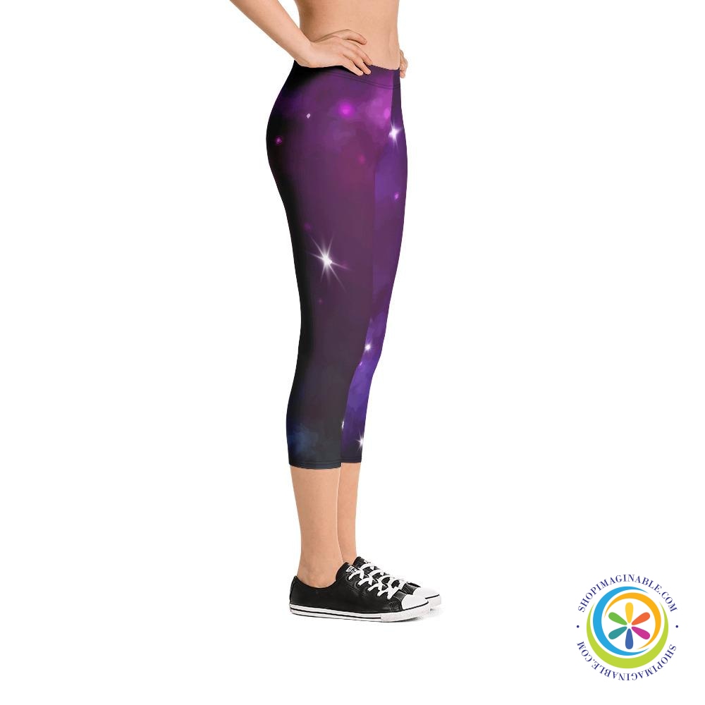 Purple Galaxy Capri Leggings-ShopImaginable.com