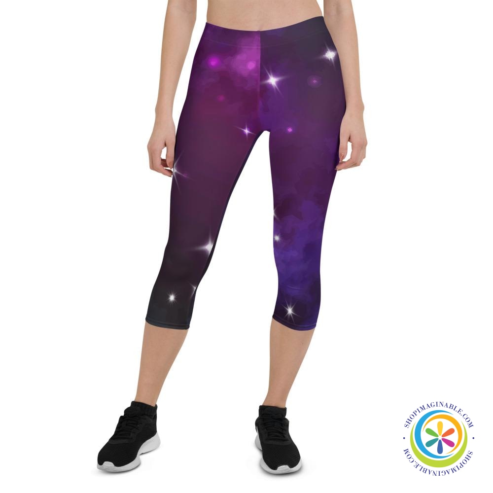 Purple Galaxy Capri Leggings-ShopImaginable.com