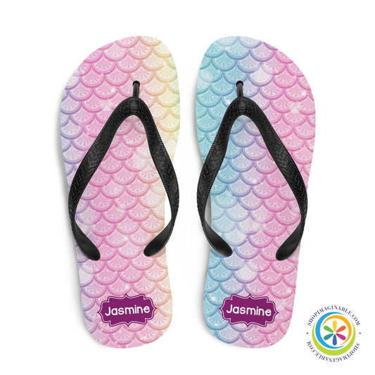 Rainbow Mermaid Personalized Name Flip-Flops-ShopImaginable.com