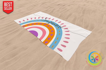Rainbow Personalized Script Beach Bath Towel-ShopImaginable.com