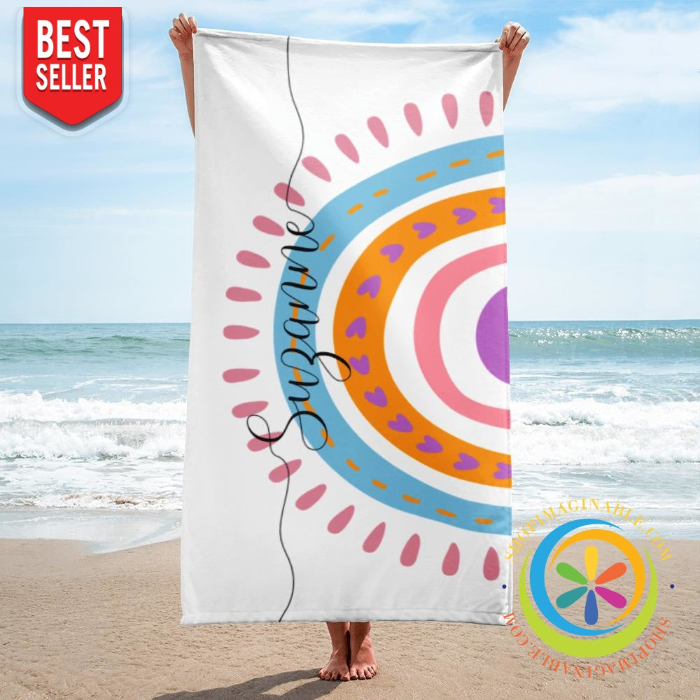 Rainbow Personalized Script Beach Bath Towel-ShopImaginable.com