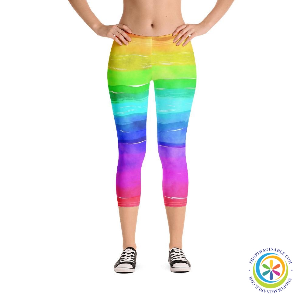 Rainbow Water Color Capri Leggings-ShopImaginable.com