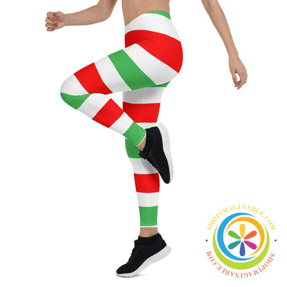 Red White Green Candy Cane Leggings-ShopImaginable.com