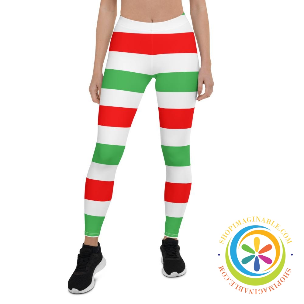 Red White Green Candy Cane Leggings-ShopImaginable.com