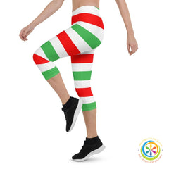 Red White & Green Candy Cane Striped Capri Leggings-ShopImaginable.com