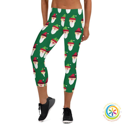 Santa Claus on Green Capri Leggings-ShopImaginable.com