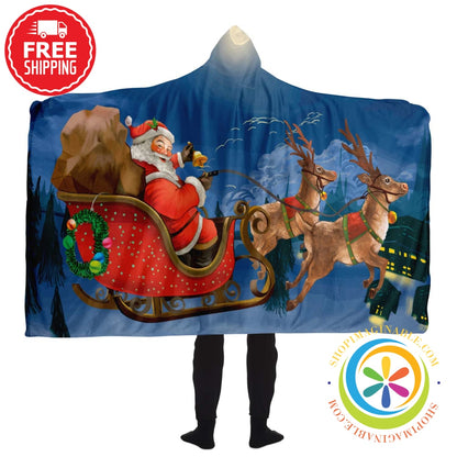 Santas Sleigh Christmas Hooded Blanket - Aop