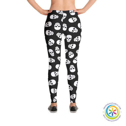 Skulls Black & White Leggings-ShopImaginable.com
