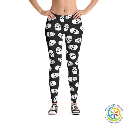 Skulls Black & White Leggings-ShopImaginable.com