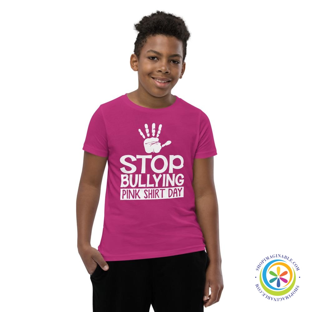 Stop Bullying Pink T-Shirt Day Youth T-Shirt-ShopImaginable.com