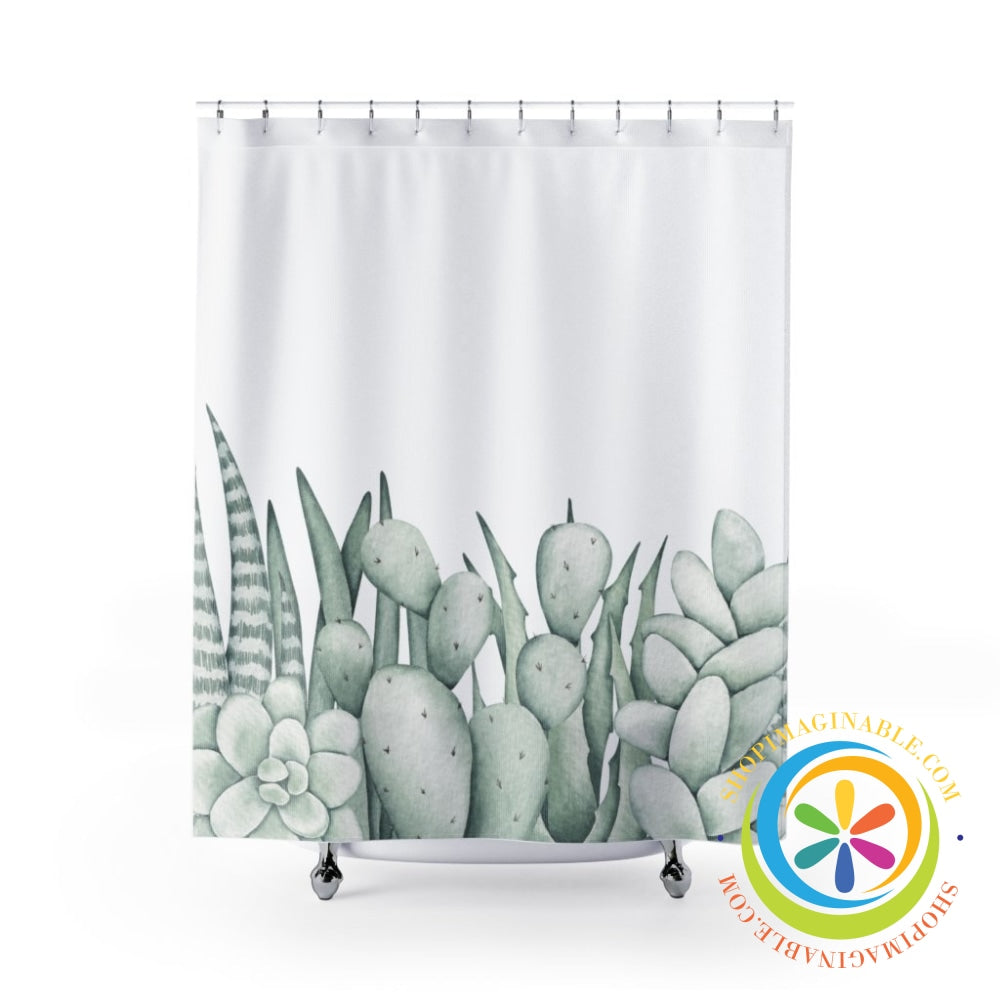 Subtle Succulent Cactus Shower Curtain 71 × 74 Home Decor