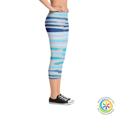 Summer Blue Waves Capri Leggings-ShopImaginable.com