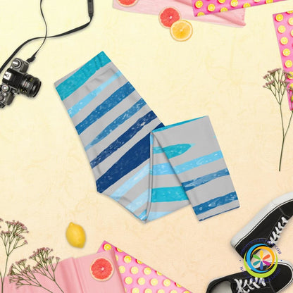 Summer Blue Waves Capri Leggings-ShopImaginable.com