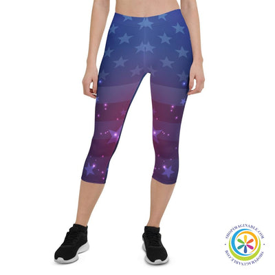 USA Flag Fade Capri Cropped Leggings-ShopImaginable.com