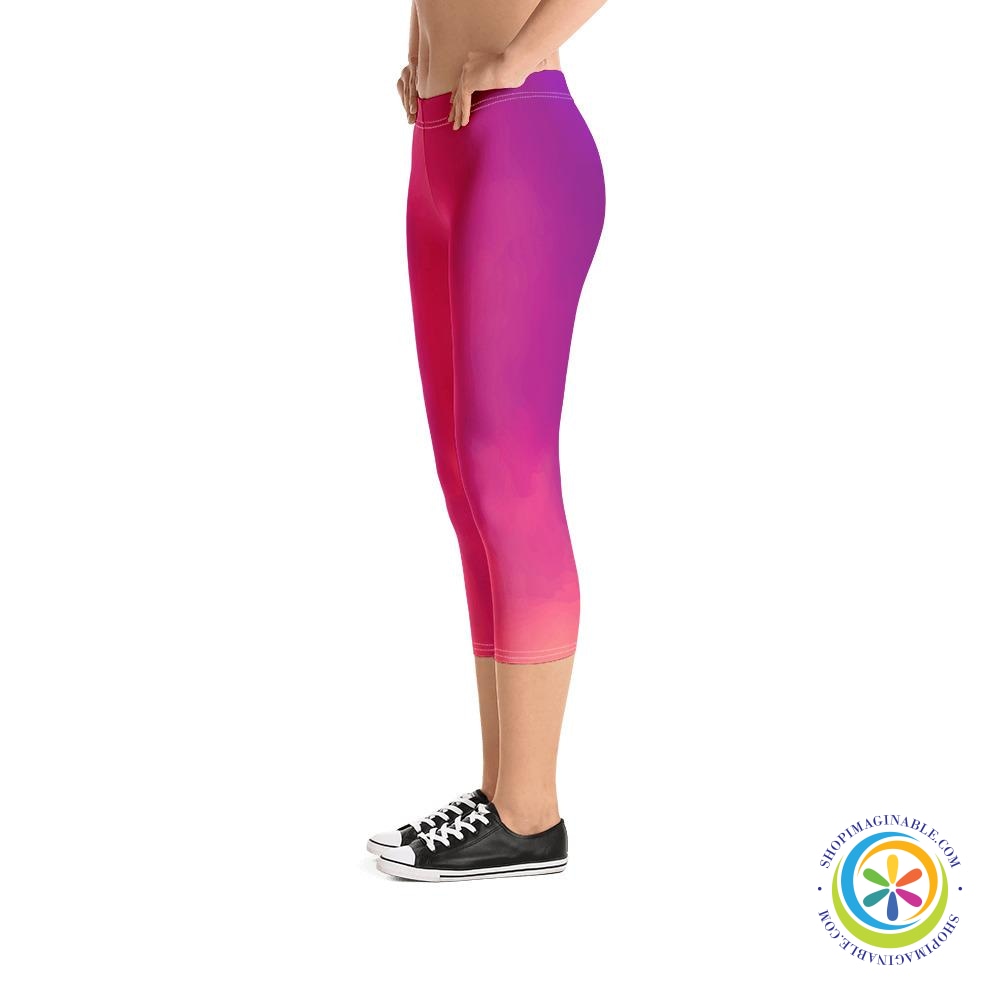 Water Color Pinks & Purples Capri Leggings-ShopImaginable.com