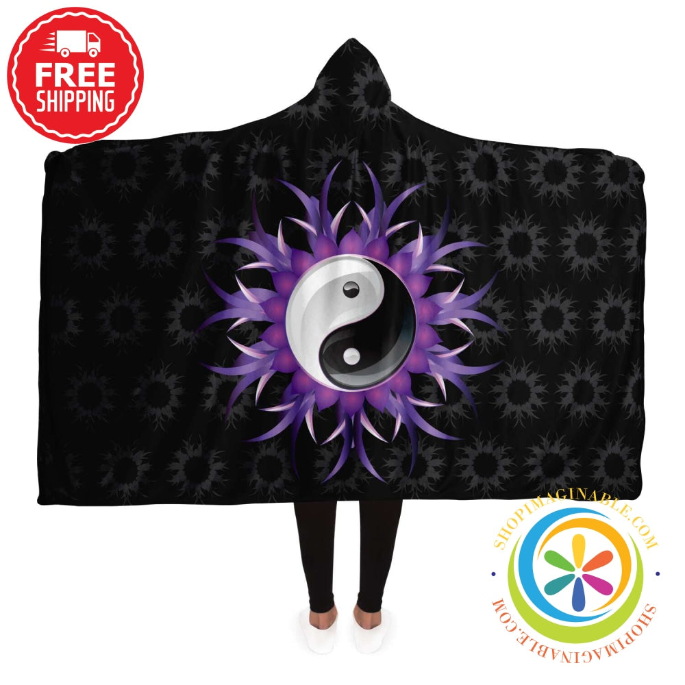 Yin Yang Lotus Flower Hooded Blanket Adult / Premium Sherpa - Aop